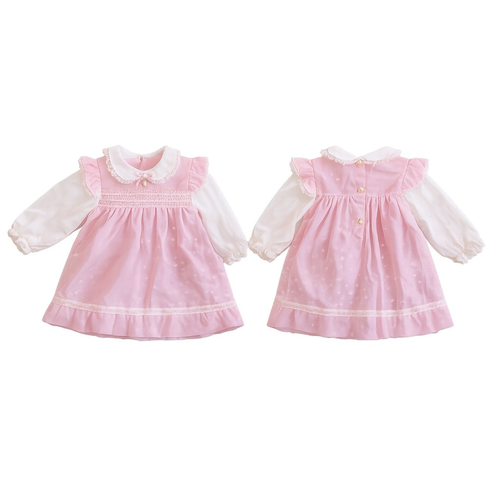 Vintage Alexis Smocked Dress Baby Girl 9M Pink White Floral Lace Ruffle EUC